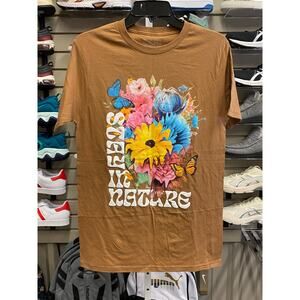 LCM International "Stay in Nature" Floral Brown T-Shirt Unisex Small